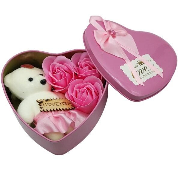 Riyasthya Heart-Shaped Gift Box with White Teddy and Pink Roses – Perfect for Valentine’s Day, Teddy Day, or Rose Day